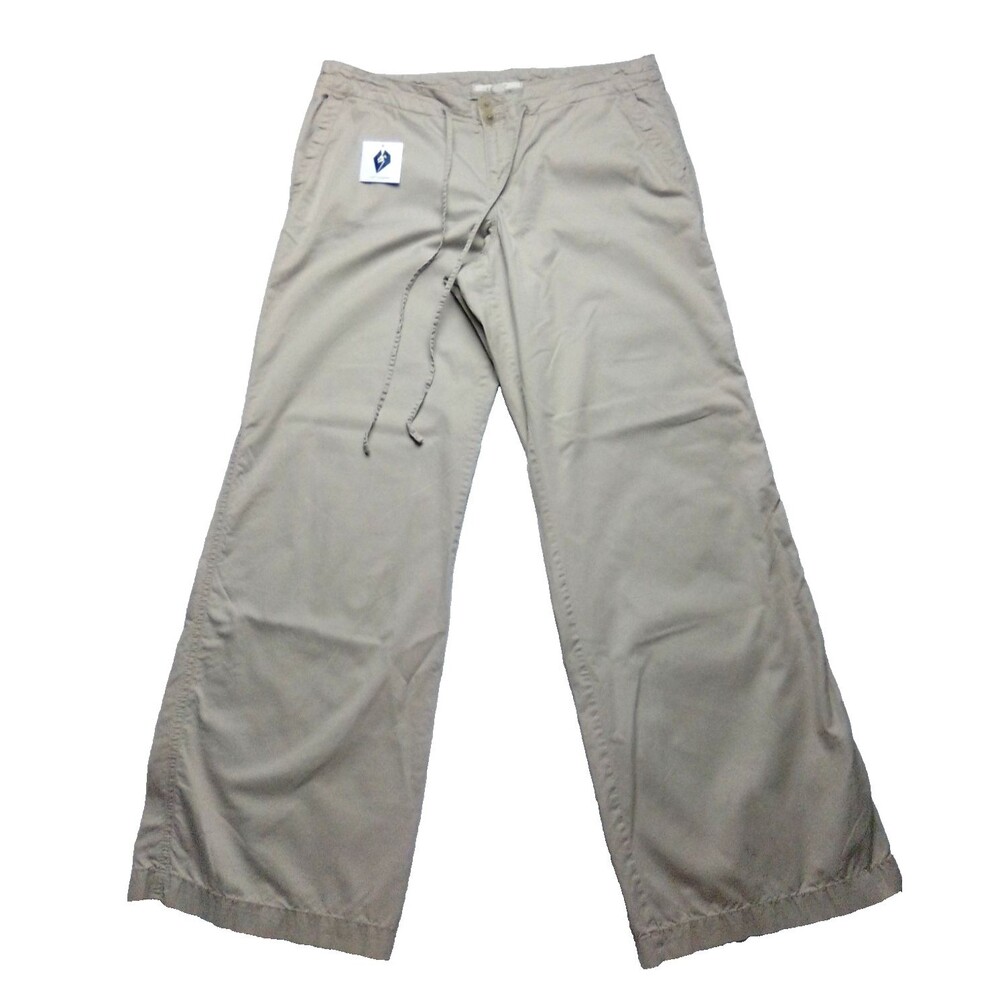 Loft Women's Tan Wide Leg Drawstring Waist Preppy Cotton Chino Pants Size Large